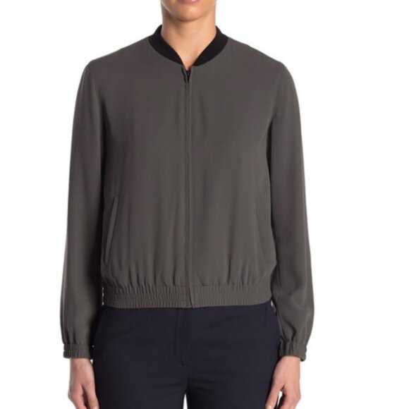 NWT Theory Front Zip Bomber Jacket, Thyme Green– Minimalist Lightweight Layer - Picture 4 of 14